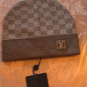 Louis Vuitton Gray Checkered Knit Hat